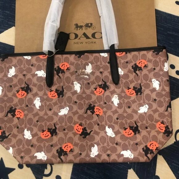 ❤️ Coach City Tote In Signature Canvas With Halloween Print CW450 - Picture 1 of 4
